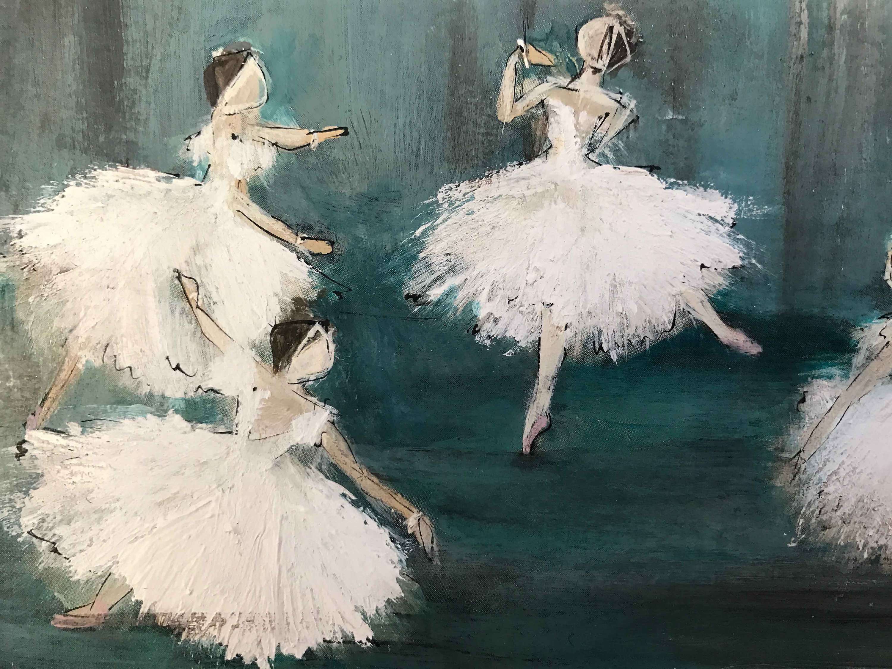 'Corps de Ballet' Acrylic on Board in Silver Gilt Antique Frame