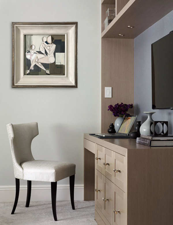 'Mother, Daughter & Baby' Oil & Acrylic on Board in Cream & Gold Gilt & Bronze Finish Square Swept Frame