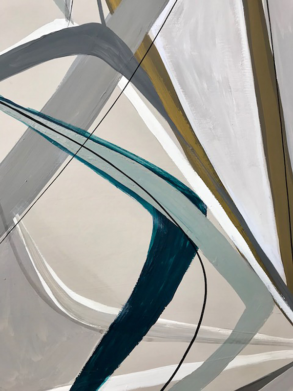 'String Theory in Gesso & Petrel Blue II' Oil & Acrylic on Board in Gold/Bronze Finish Shadow Gap Tray Frame