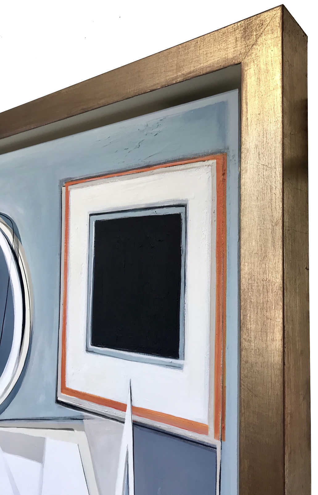 'Blue Muse’ Oil & Acrylic on Board in Bespoke Gold/Bz finish Shadow Gap Tray Frame