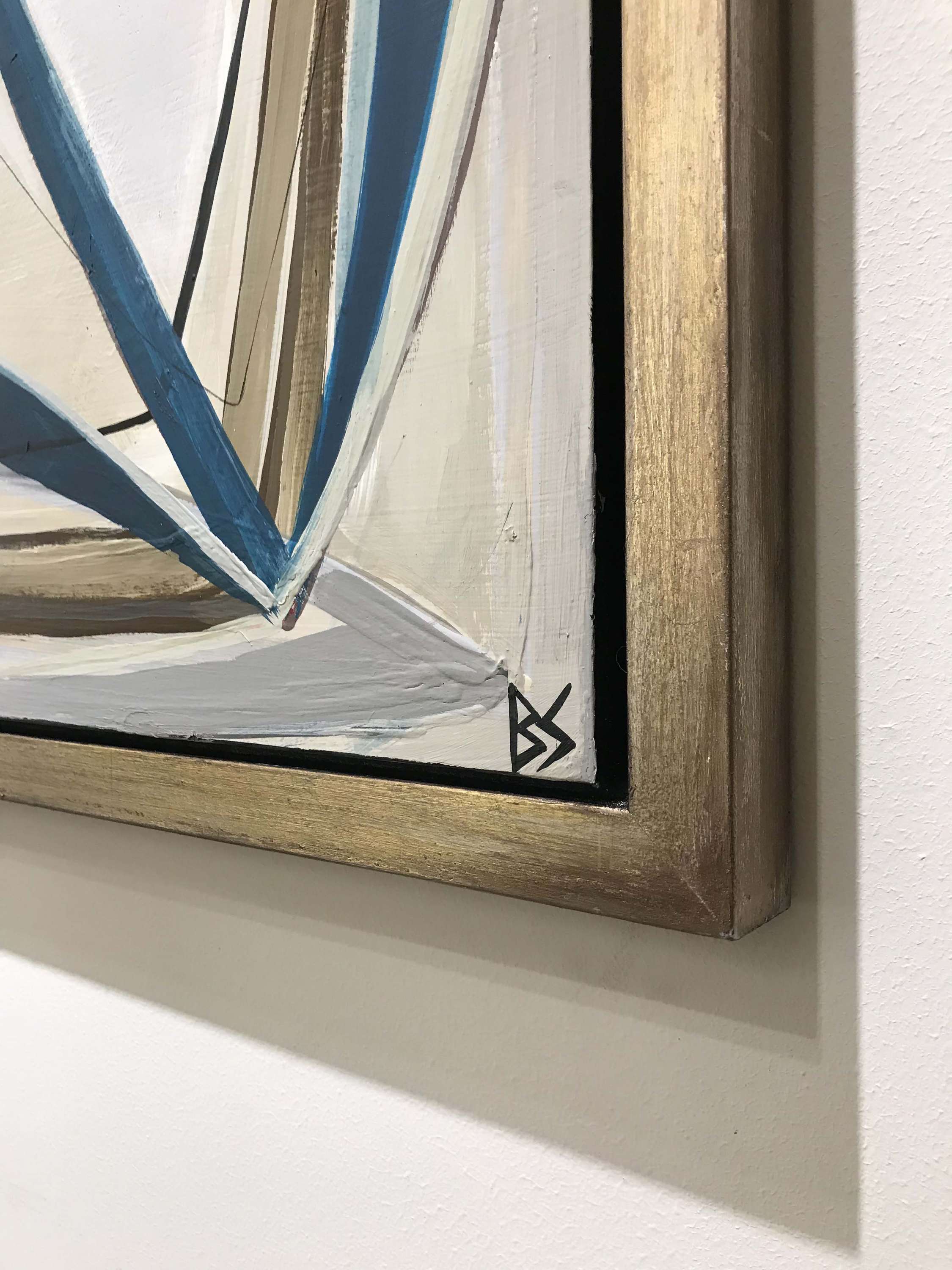 ‘String Theory III in Petrel Blue’ Oil & Acrylic on Board in Gold/Bronze Finish Shadow Gap Tray Frame