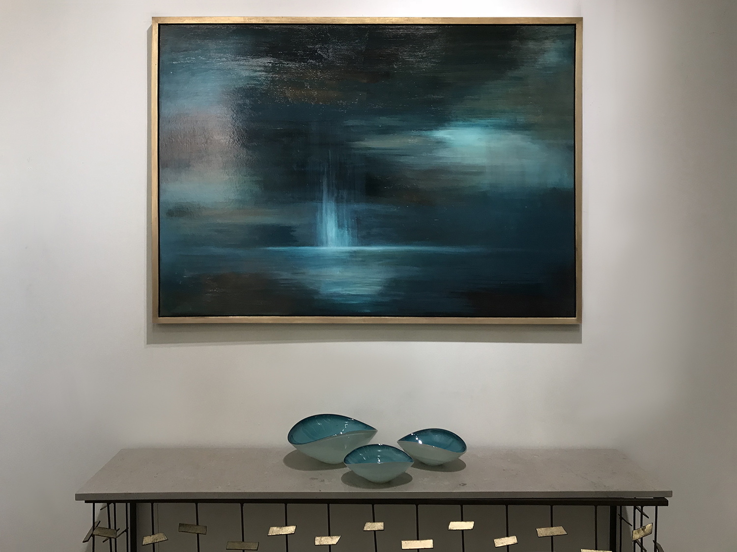 ‘Sea Sky II’ Oil on Board in Gold/Bronze Finish Shadow Gap Tray Frame
