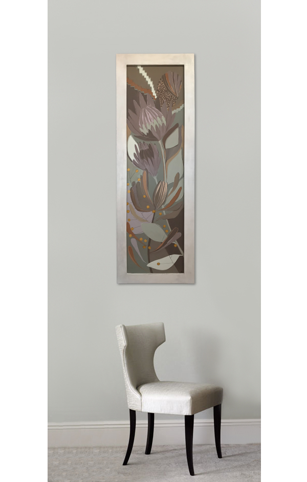 ‘Protea Flowers’ Gouache & Acrylic on Board in Wooden Polished Gesso Frame