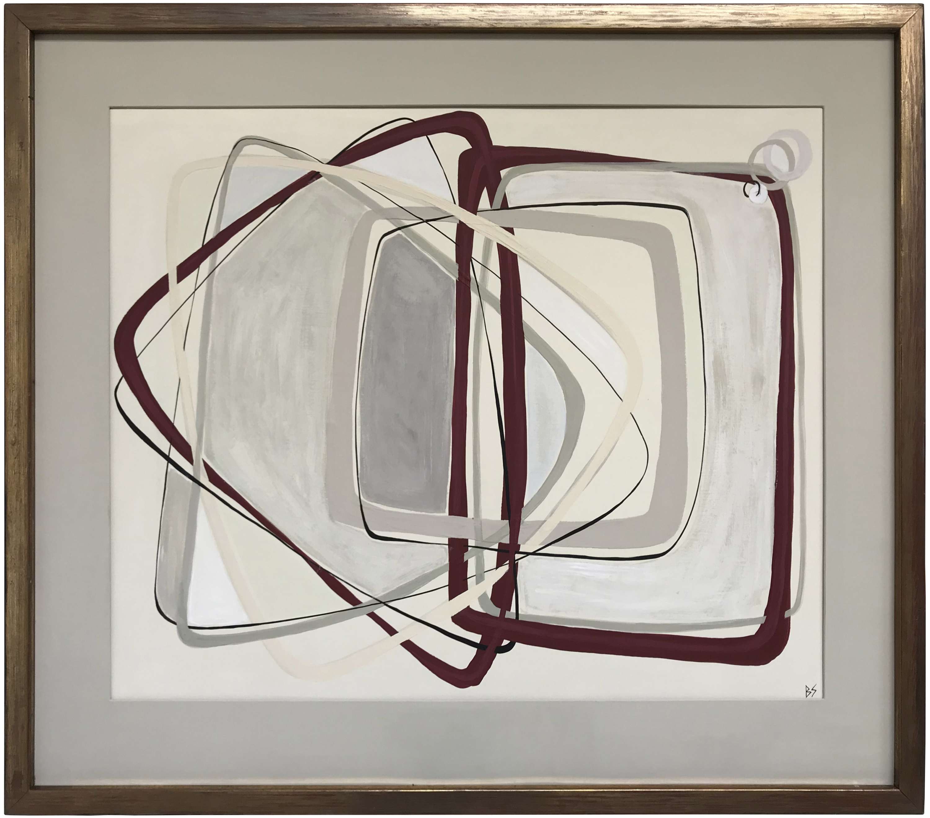 PAIR ‘Claret Eternity’ Gouache on Board under Glass in Water Gilt Gold Leaf frames with Antique Finish