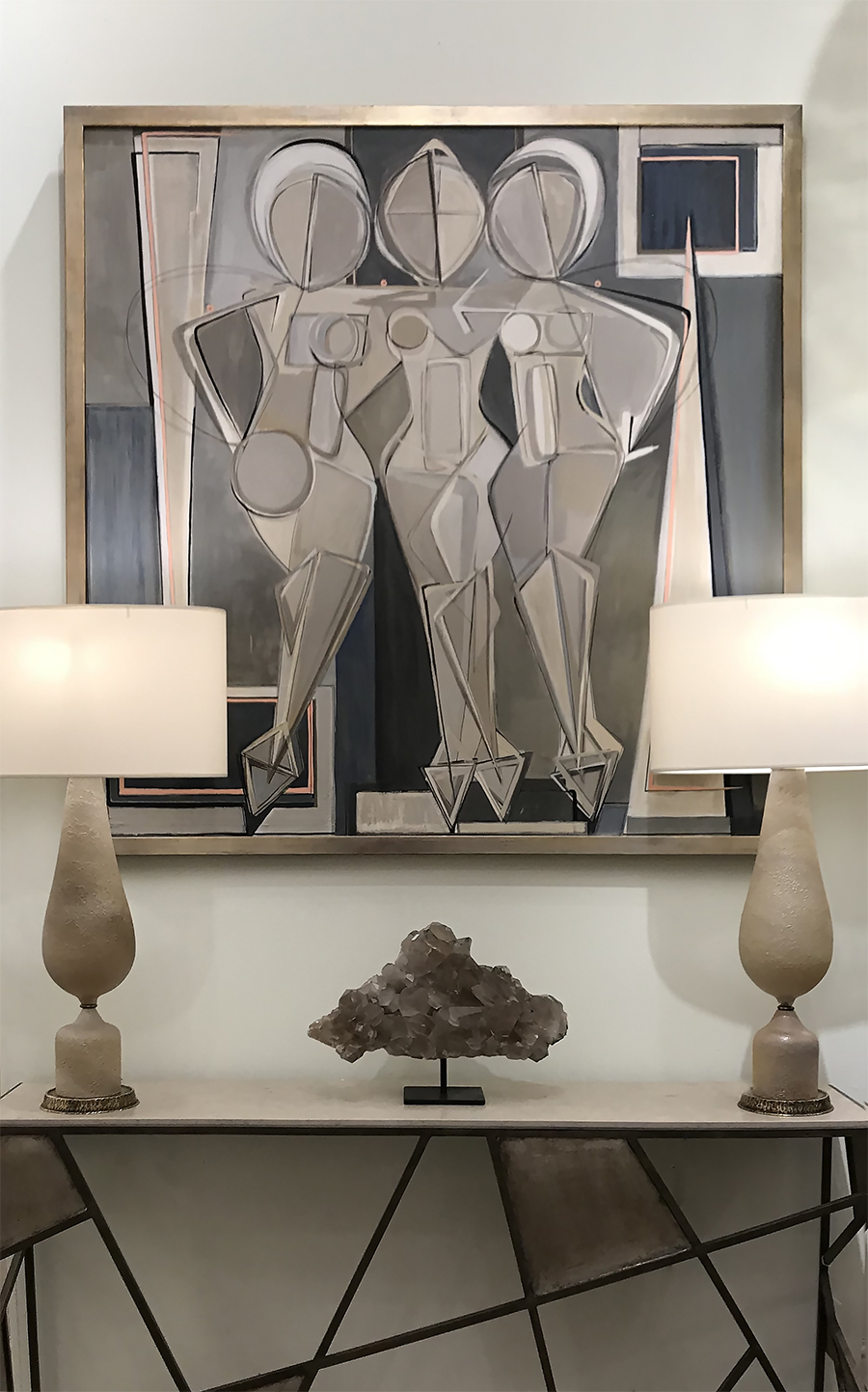 ‘Three Graces’ Gouache & Acrylic on Board in Gold Leaf with Bronze & Silver Finish Bespoke Wooden Frame