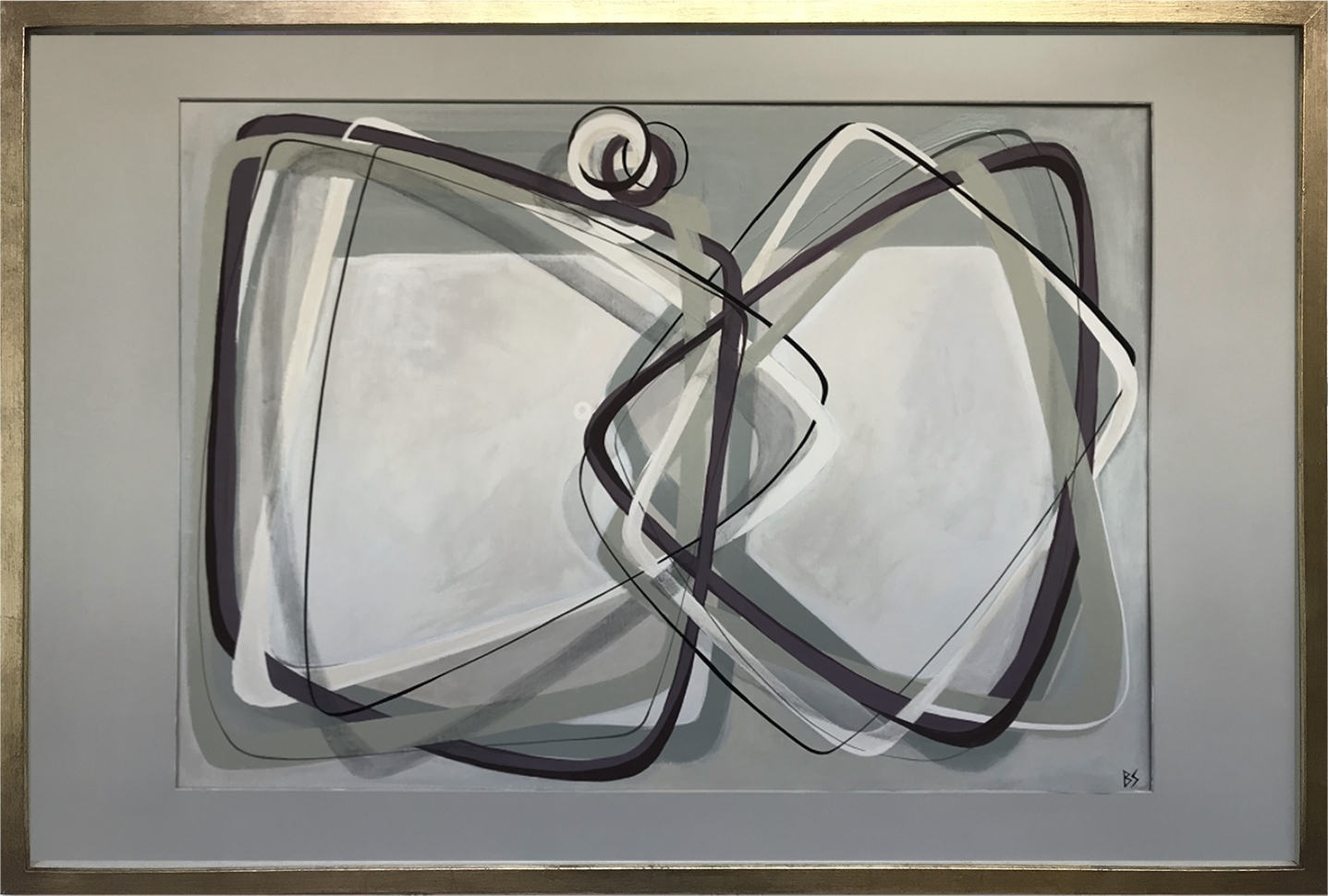 PAIR ‘Olive Eternity’ Gouache & Acrylic on Board behind Glass in Gold Leaf with Bronze Finish Shadow-Gap Frames