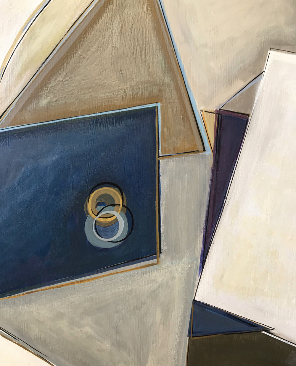‘Prelude’ Gouache & Acrylic on Board in Fluted Carved Wooden Deco Style Frame with Gold Leaf & Bronze Finish