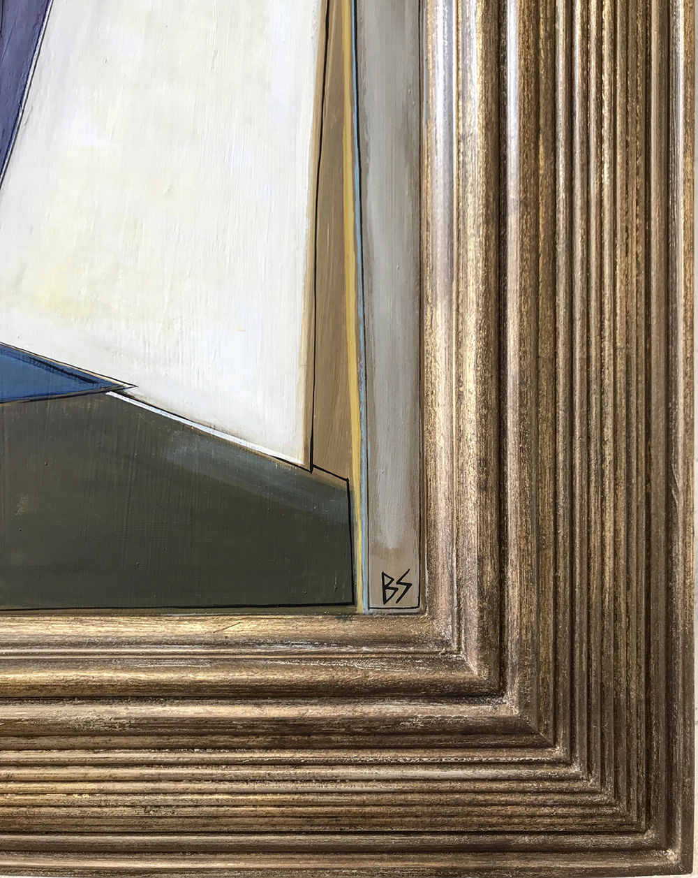 ‘Prelude’ Gouache & Acrylic on Board in Fluted Carved Wooden Deco Style Frame with Gold Leaf & Bronze Finish