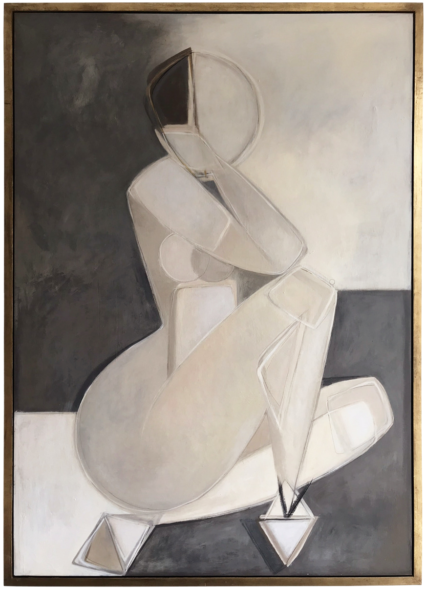 'Estella' PAIR Left & Right Study Oil & Acrylic on Board in Gold Leaf with Bronze Finish Shadow-Gap Tray Frame