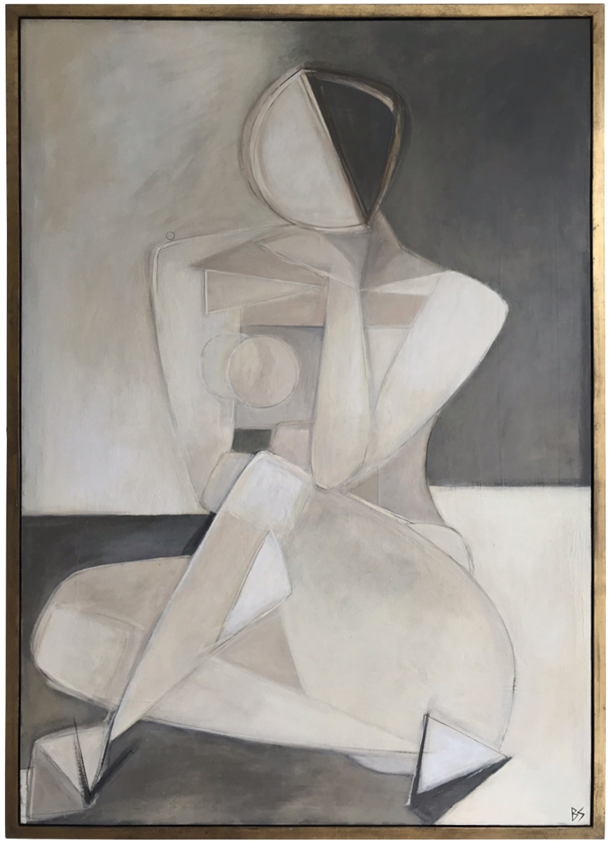 'Estella' PAIR Left & Right Study Oil & Acrylic on Board in Gold Leaf with Bronze Finish Shadow-Gap Tray Frame