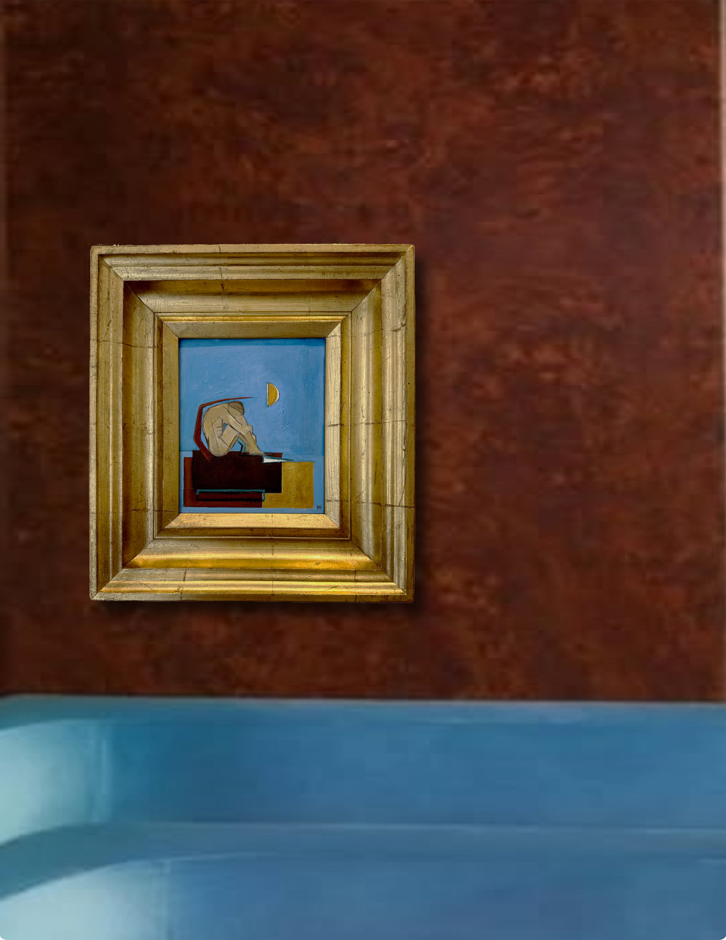 ‘Dream Boy Blue’ Oil & Acrylic in Bespoke Gold Leaf English Wooden Box Frame