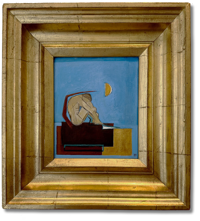 ‘Dream Boy Blue’ Oil & Acrylic in Bespoke Gold Leaf English Wooden Box Frame