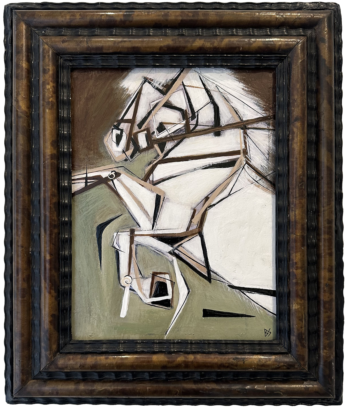 ‘Prancing Horse’ Oil in Antique Tortoiseshell Frame