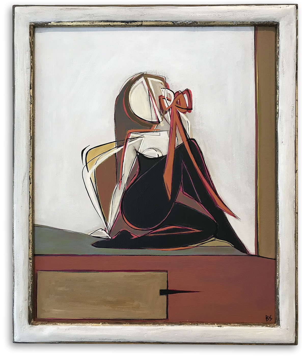 MINIATURE ’Showgirl with Ribbon’ Oil & Acrylic on Board In Bespoke Gold Leaf with Bronze Finish and Polished Plaster Frames