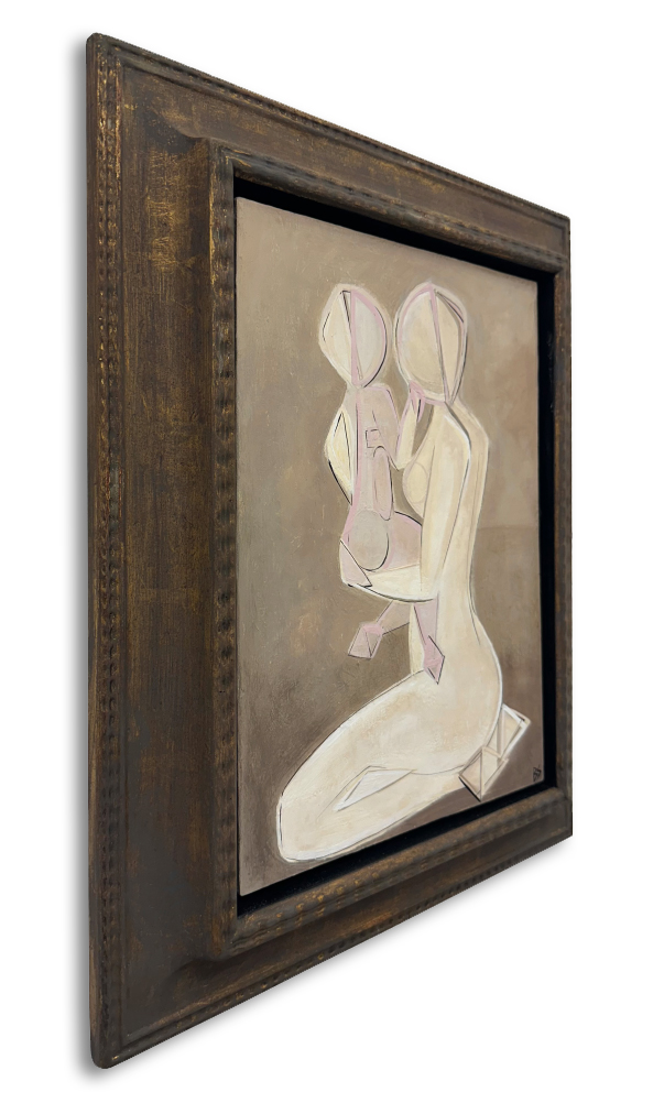 ‘Mother & Child’ Oil Acrylic & Gouache in Antique French Gold Gilt Frame