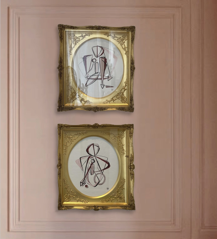 PAIR ‘Sitting French Fancy Muses’ in French C19th Ornate Foliate Frames with Original Gold Water Gilding