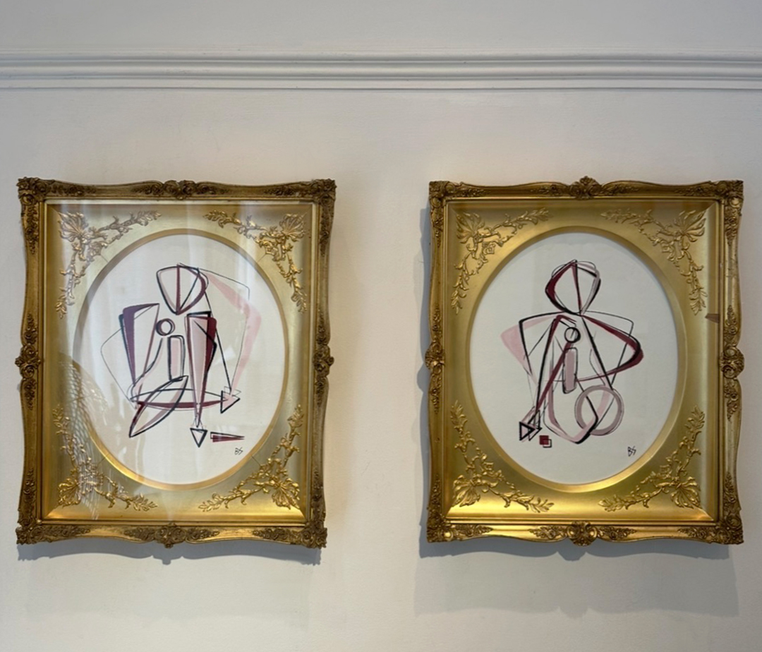PAIR ‘Sitting French Fancy Muses’ in French C19th Ornate Foliate Frames with Original Gold Water Gilding