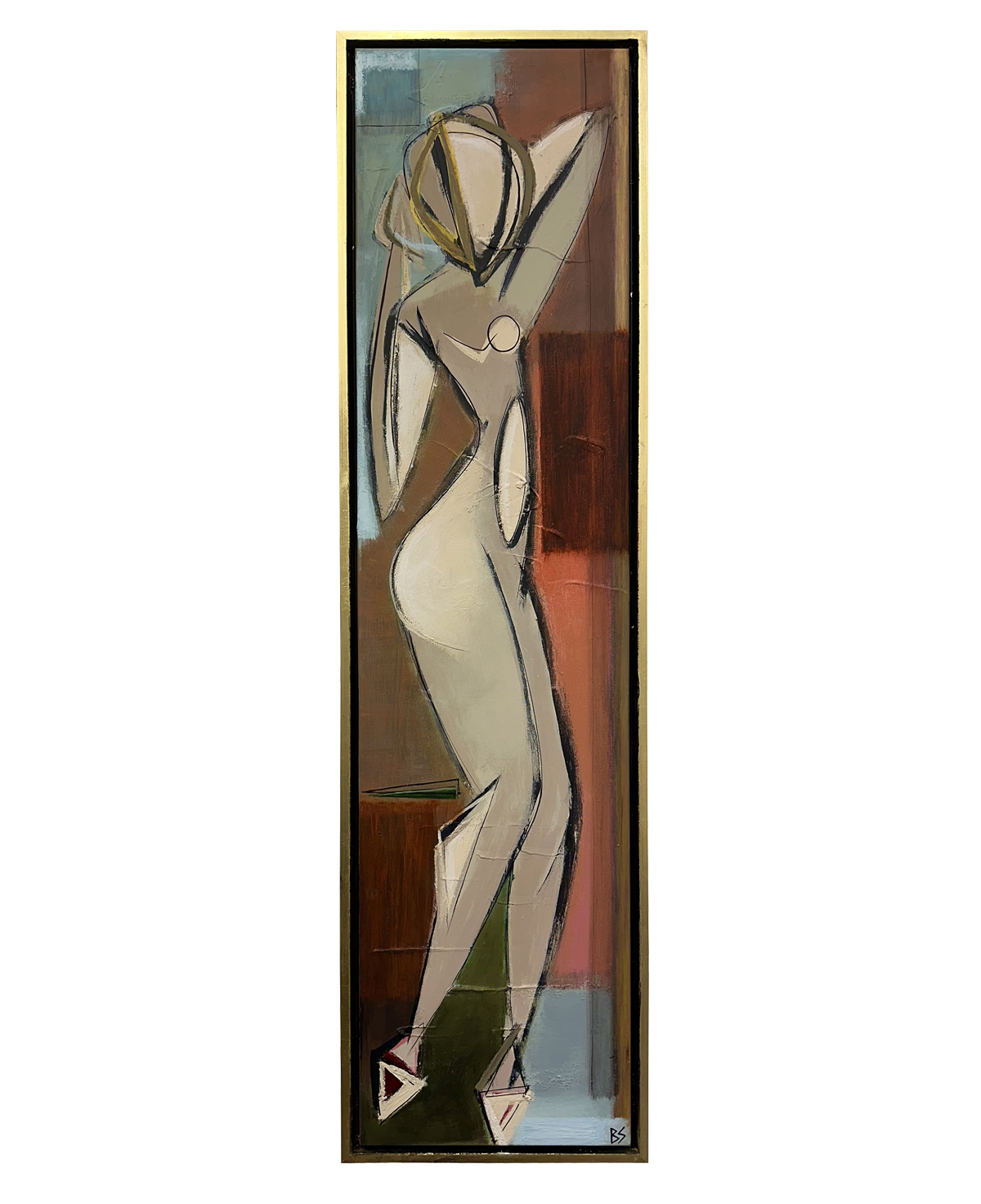 ‘Dancing Muse’ Oil & Acrylic on Board in Gold Leaf with Bronze Finish Frame