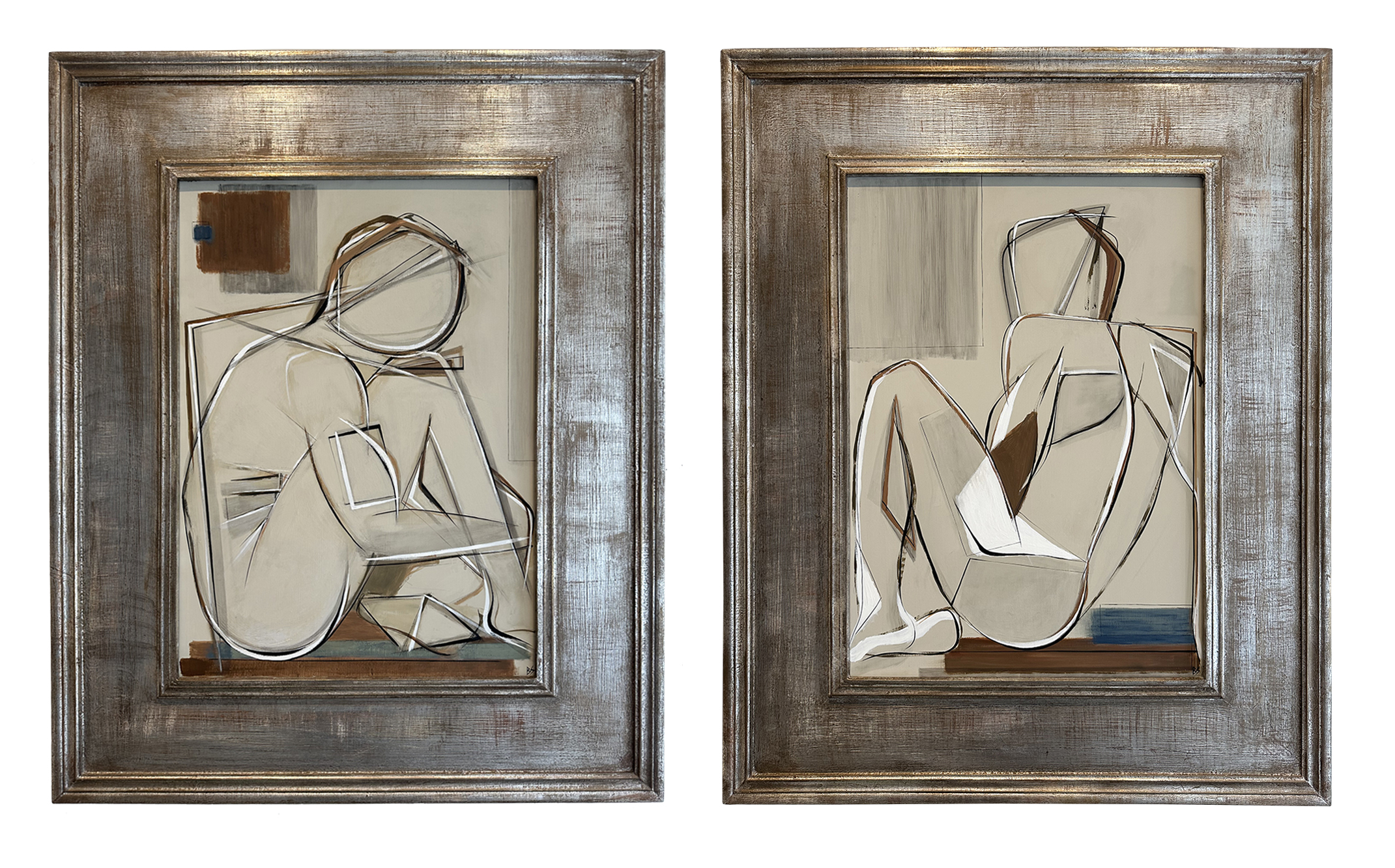 PAIR Male Left and Right Study Seated on Beach