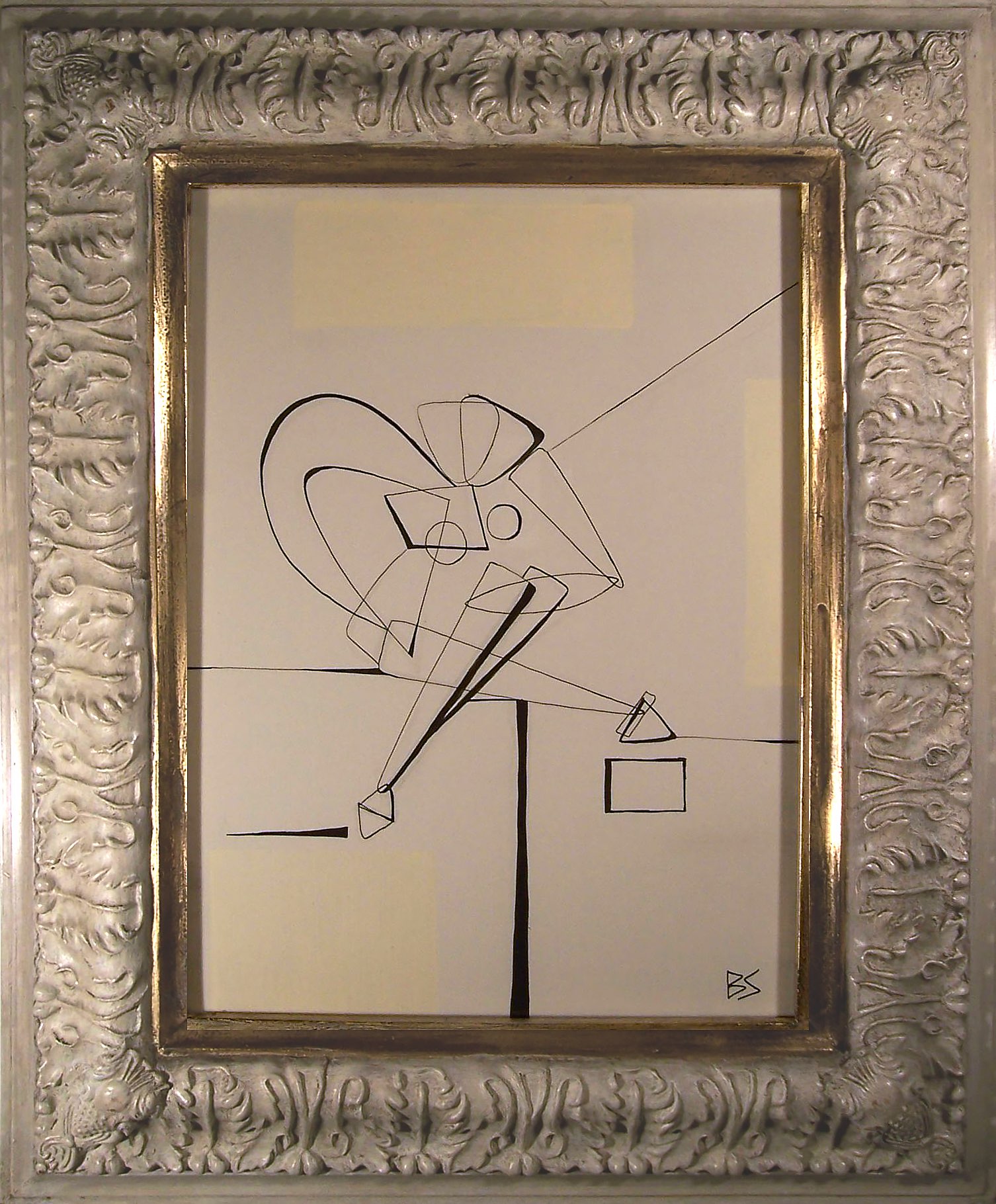 Black and Cream Linear Figure in Modern Cream Frame