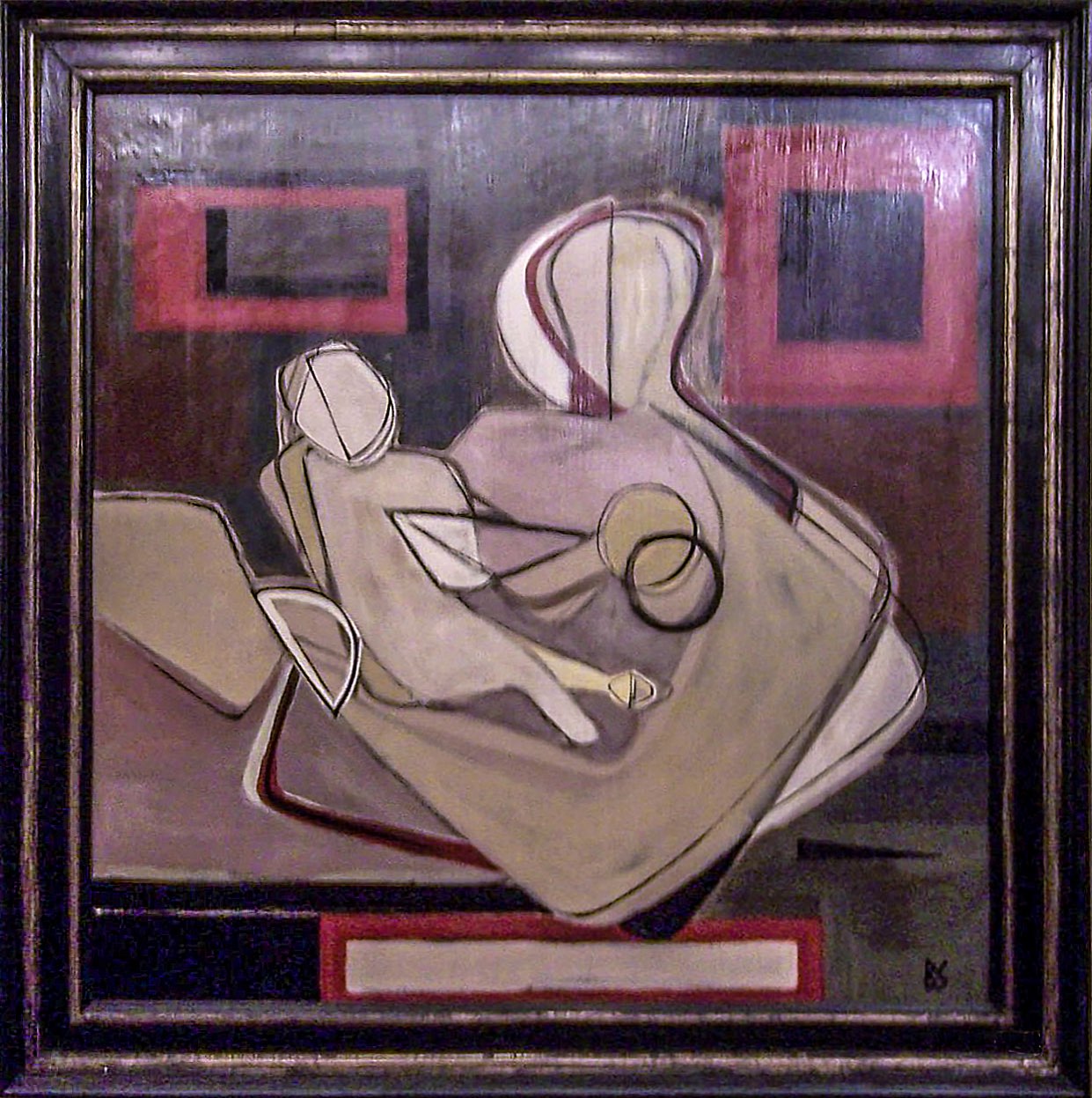 Mother & Child in Old Black Frame