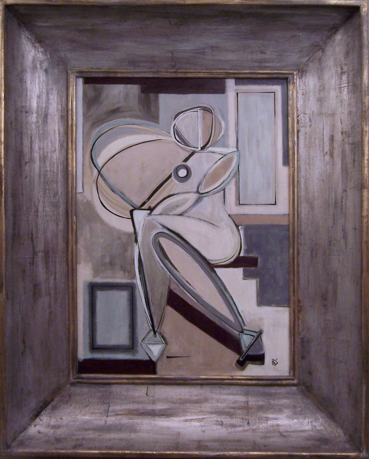 Seated Lady in Blue in Modern Silver Box Frame