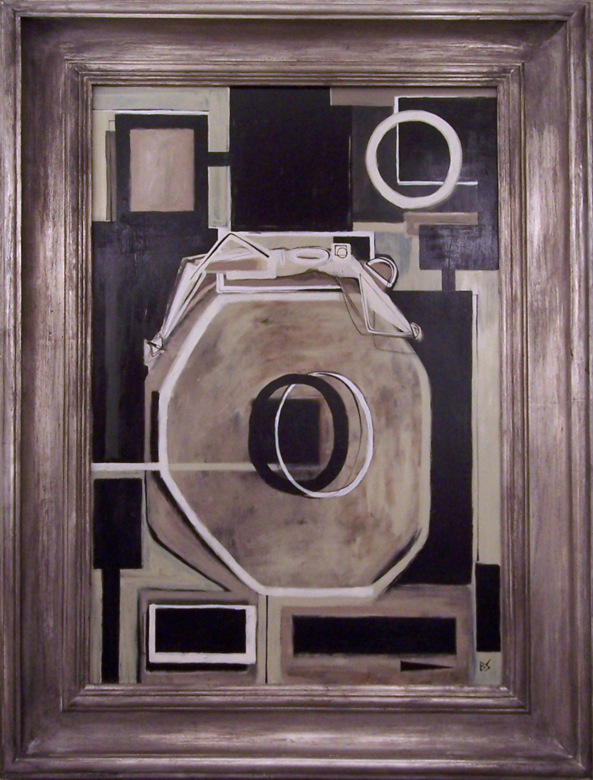 'Woman Recling over Rock' Oil and acryllic on Board in Modern Frame