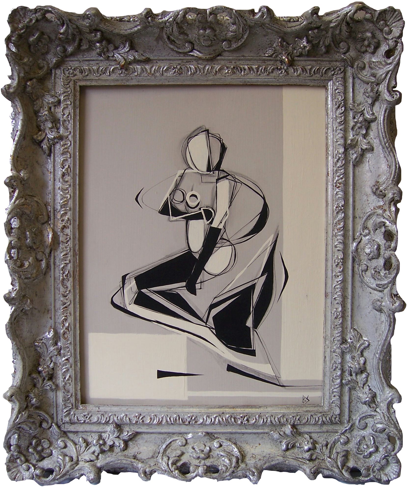 'Latex' Mermaid in silver antique frame