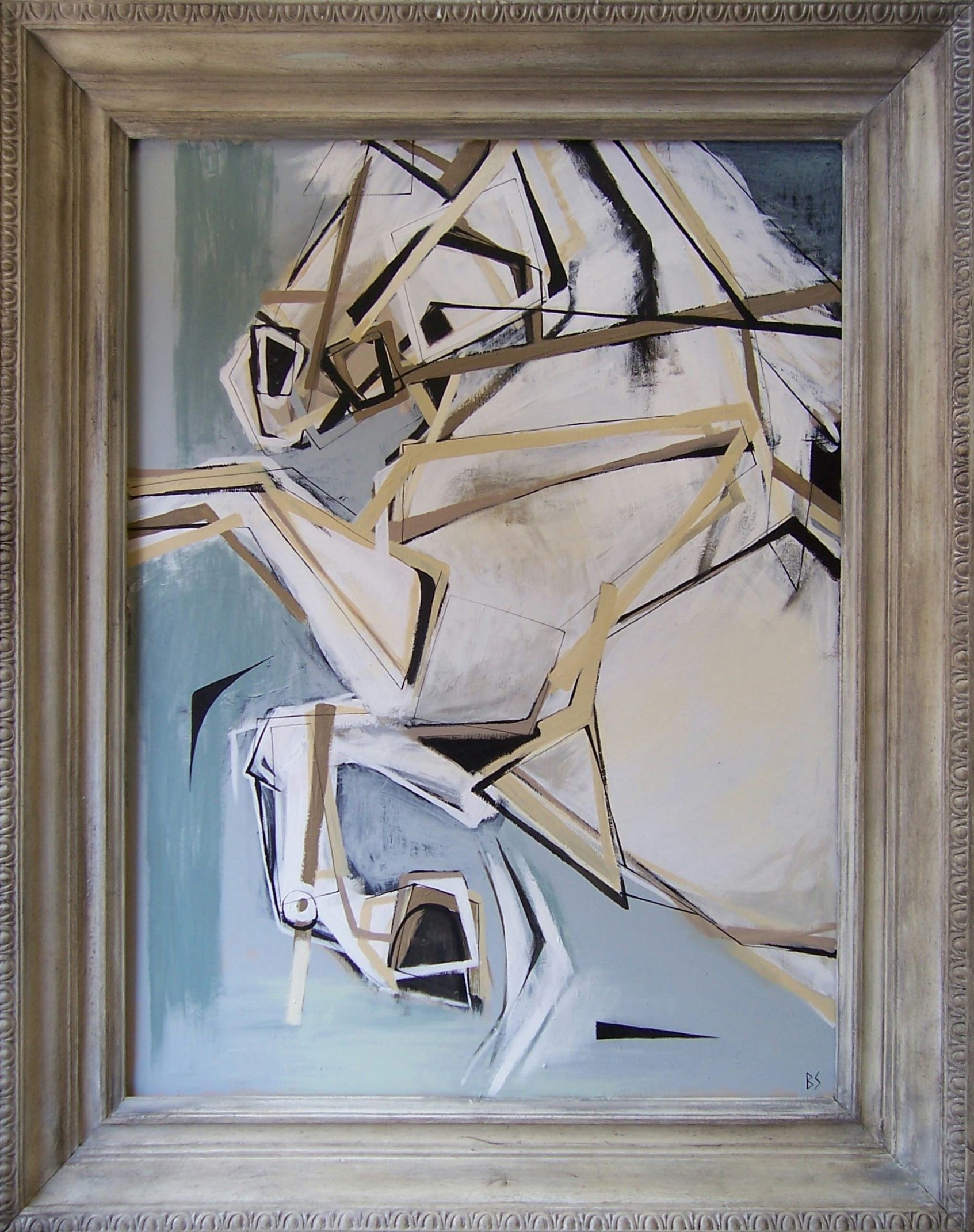 'Rearing Horse' Oil and Acryllic on Board in Antique Frame