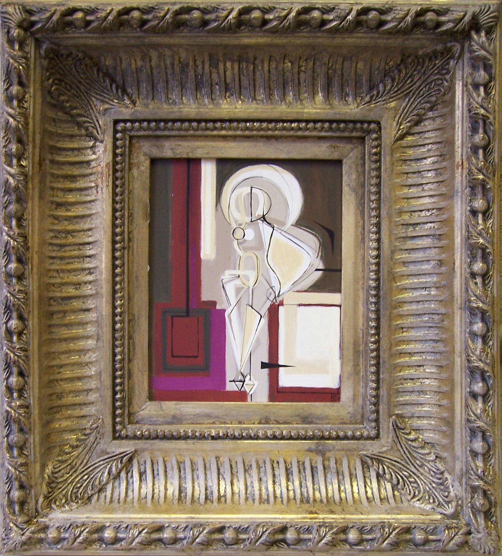 'The Standing Showgirl' Oil/Acryllic on Board in Modern Gilt Box Frame