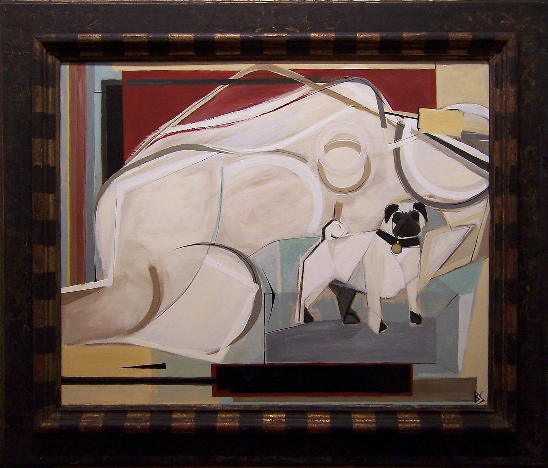 'Pug Dog' Oil/Acryllic in Antique Italian Frame