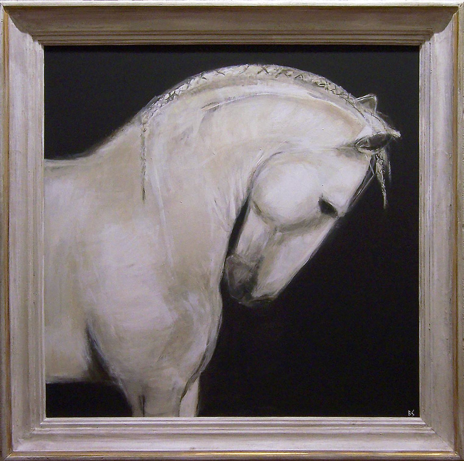 'White Knight' Acryllic/Gouache on Board in Antique Frame