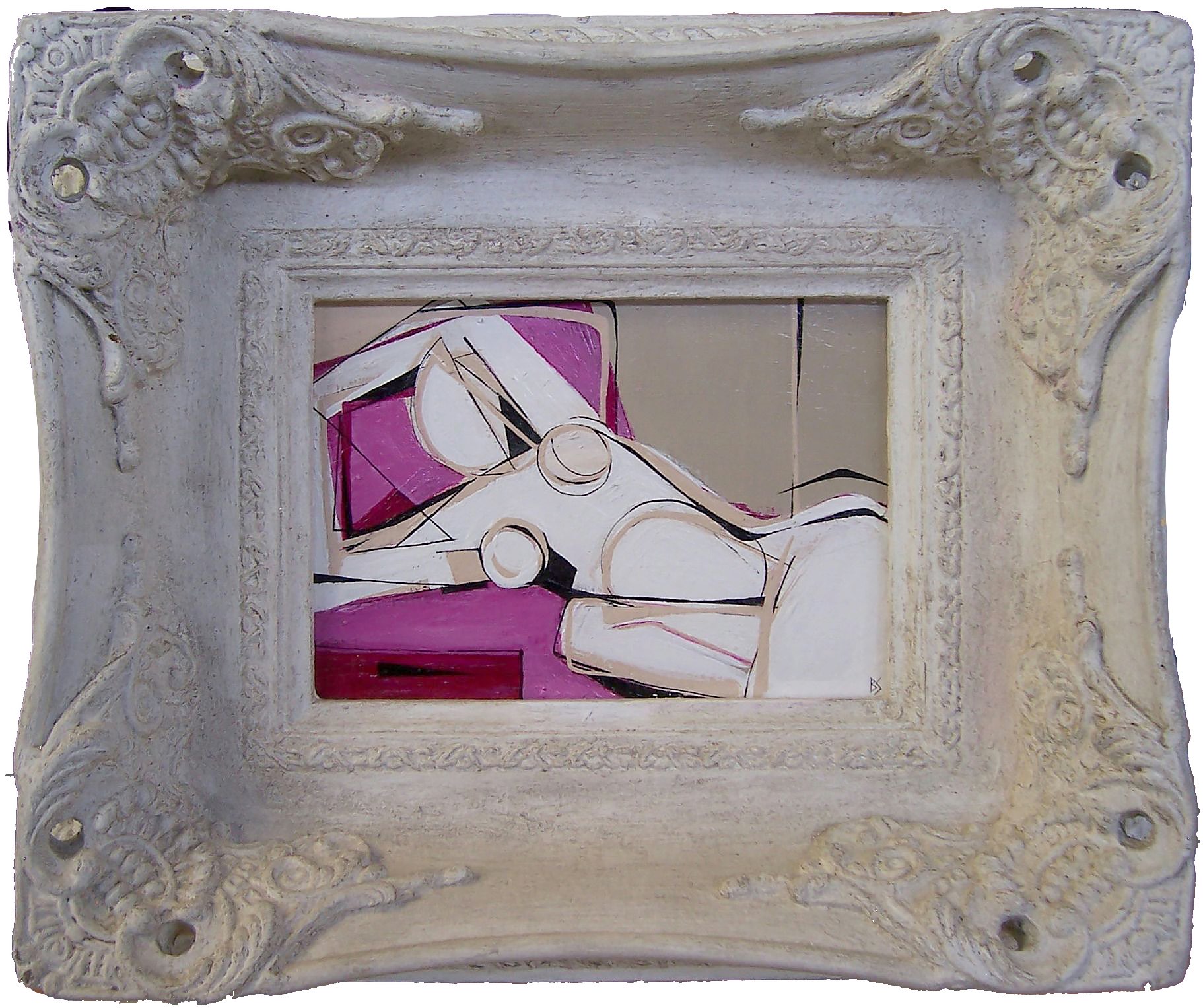 'Pretty in Pink' Oil/Acryllic on Board in Modern Frame