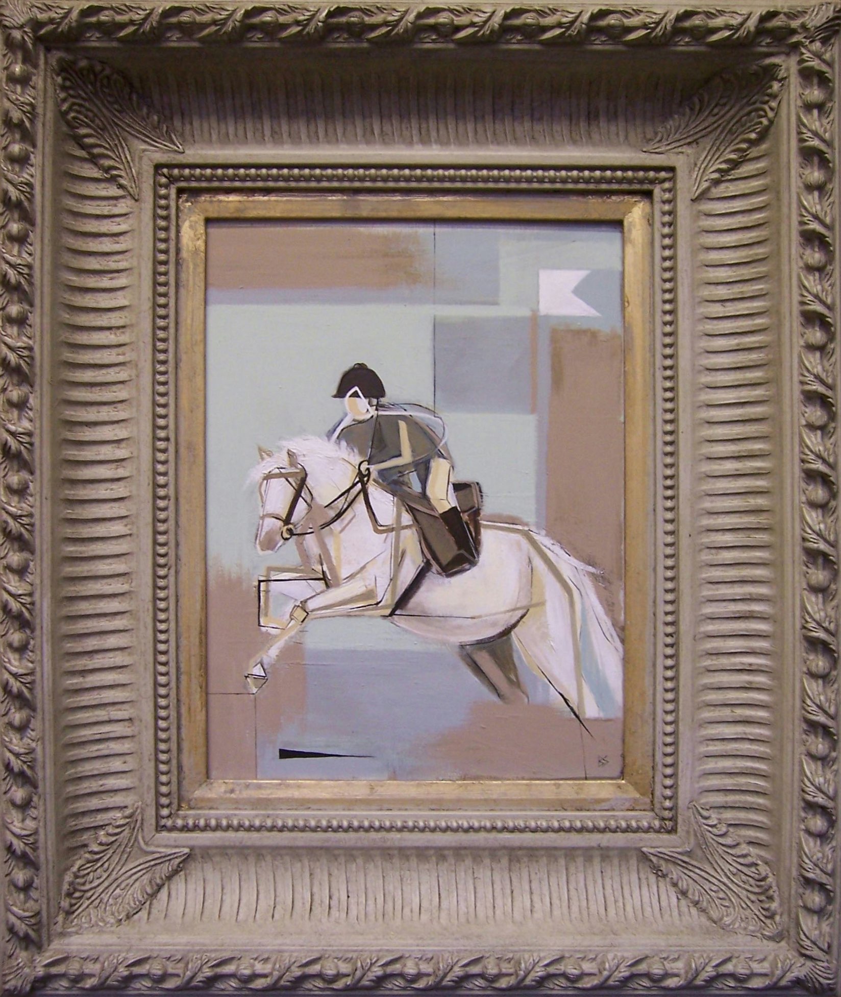 Commission 'Emelia riding Simon' Oil & Acryllic on Board in Modern Box Frame