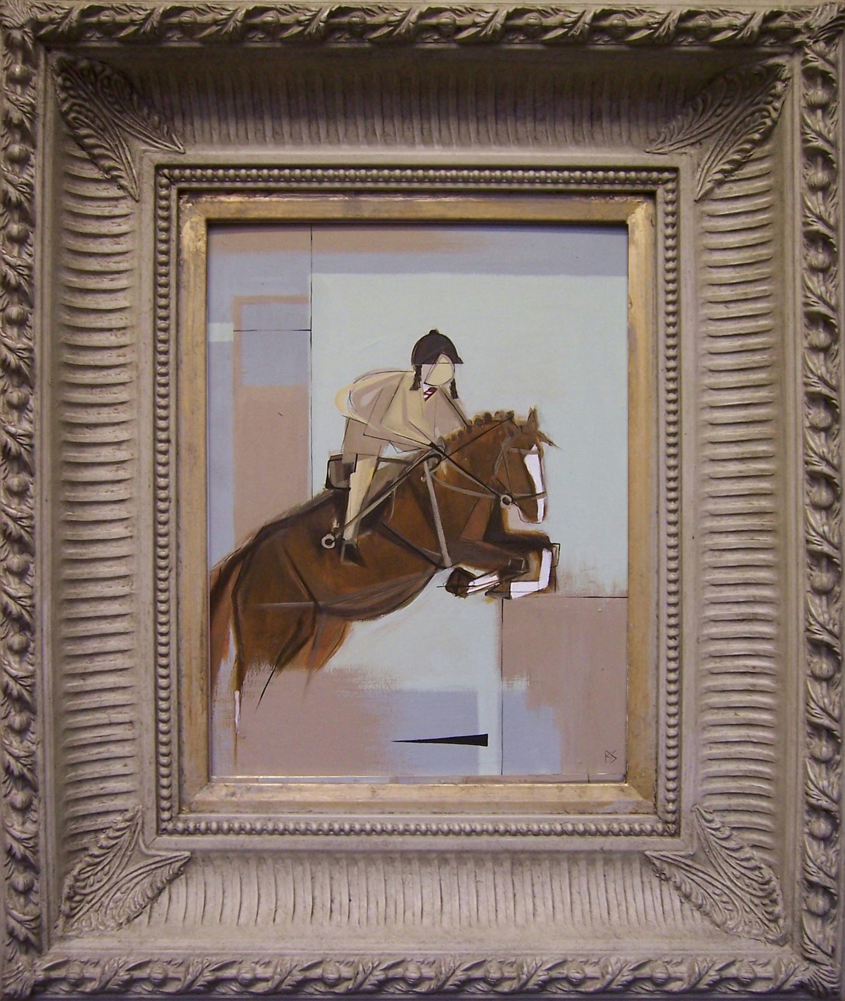 Commission 'Anastasia riding Tillie' Oil & Acryllic on Board in Modern Box Frame