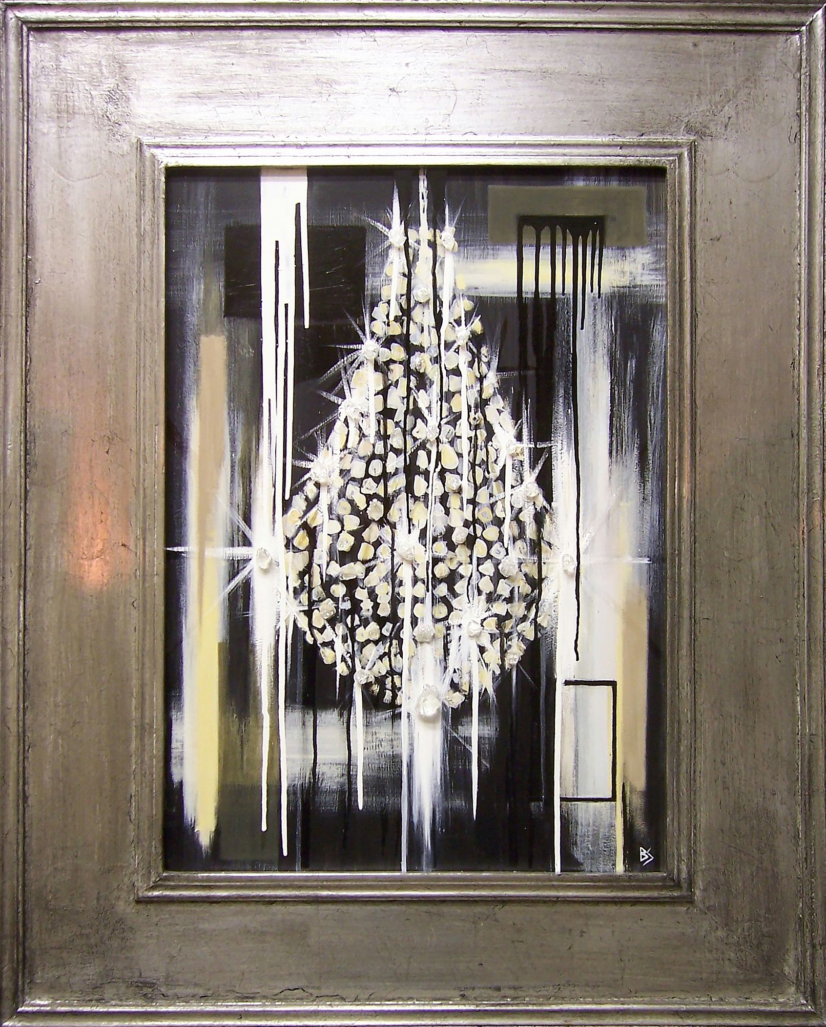 Commission 'Mini Chandelier Painting' Oil/Acryllic/Glass on Board in Modern Silver Frame