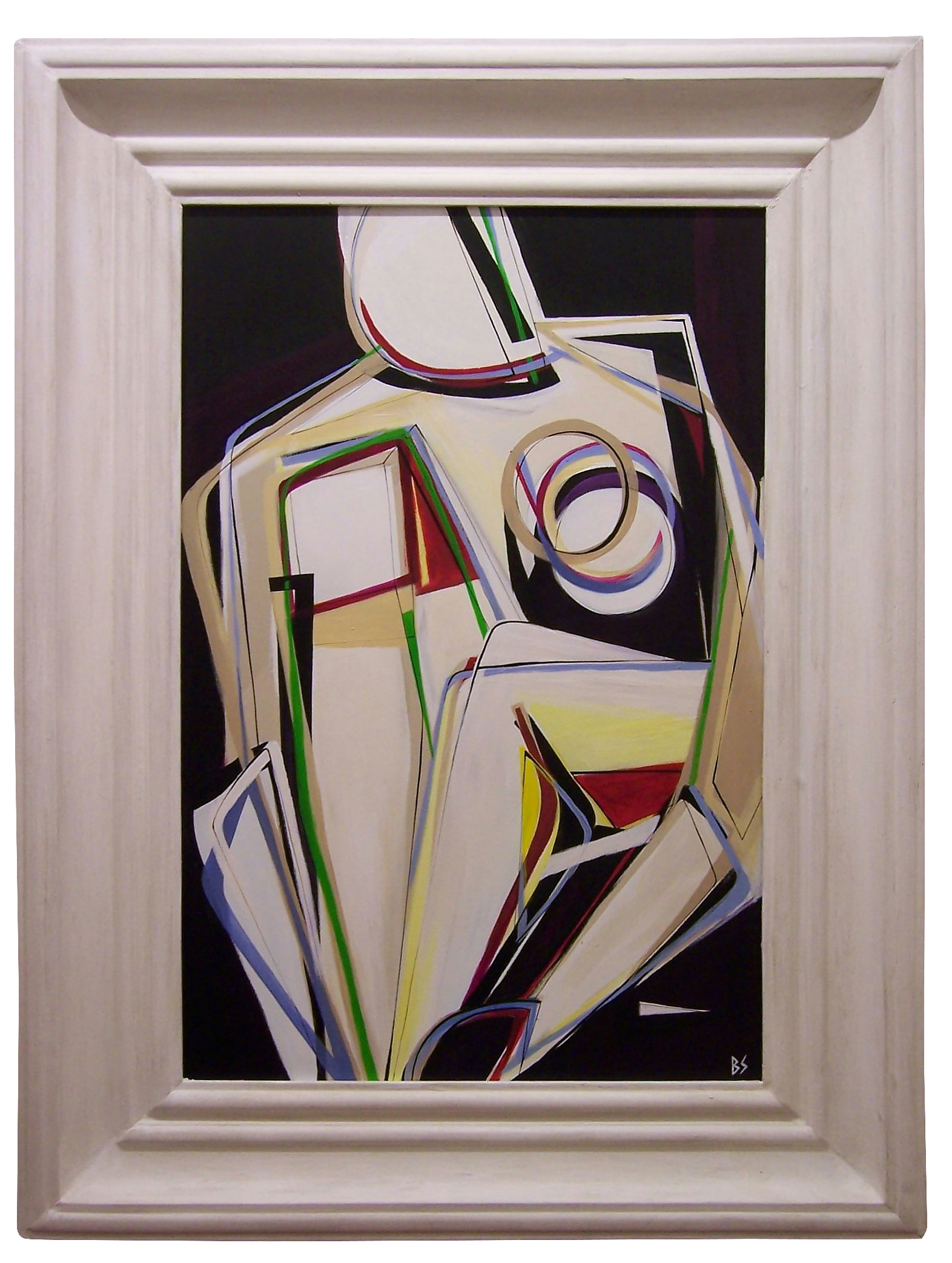 'Rainbow Nude' Oil and Acrylic on Board in Stone Finish Frame