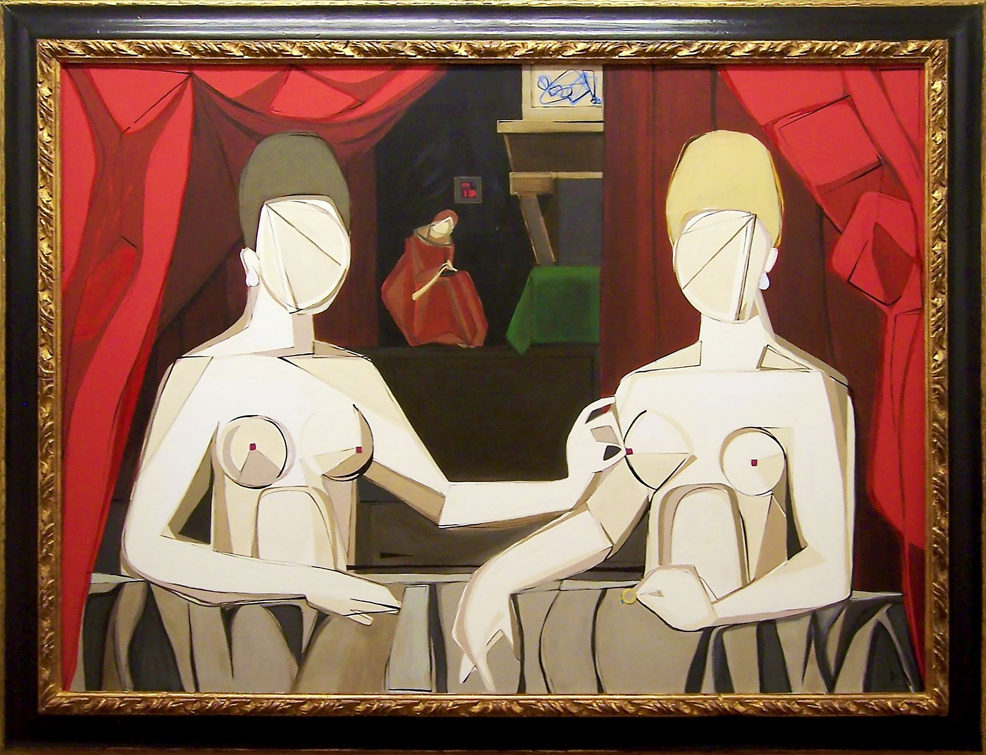 'Gabriel and her Sisters' Study Oil & Acrylic on Board in C19th Carved Wooden Frame