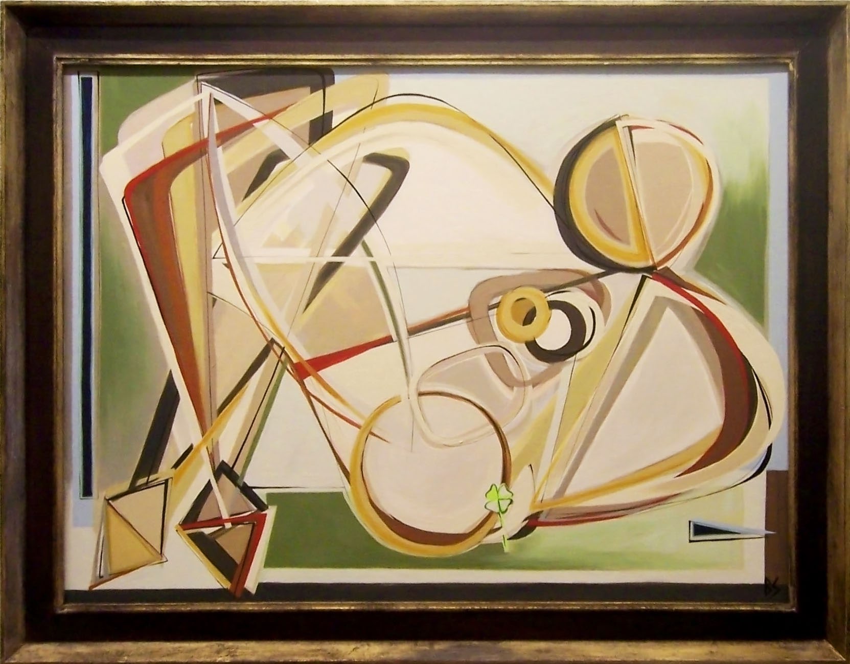 'Four Leaf Clover' Oil & Acryllic on Board in Gilt & Bronze Finish 1950s Frame