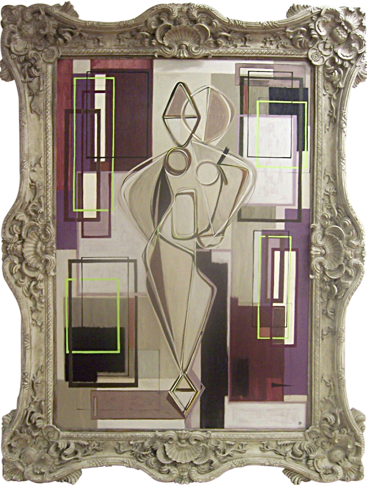 'Standing Dancer in Purple' Oil & Acrylic on Board in Massive Ornate Modern Frame