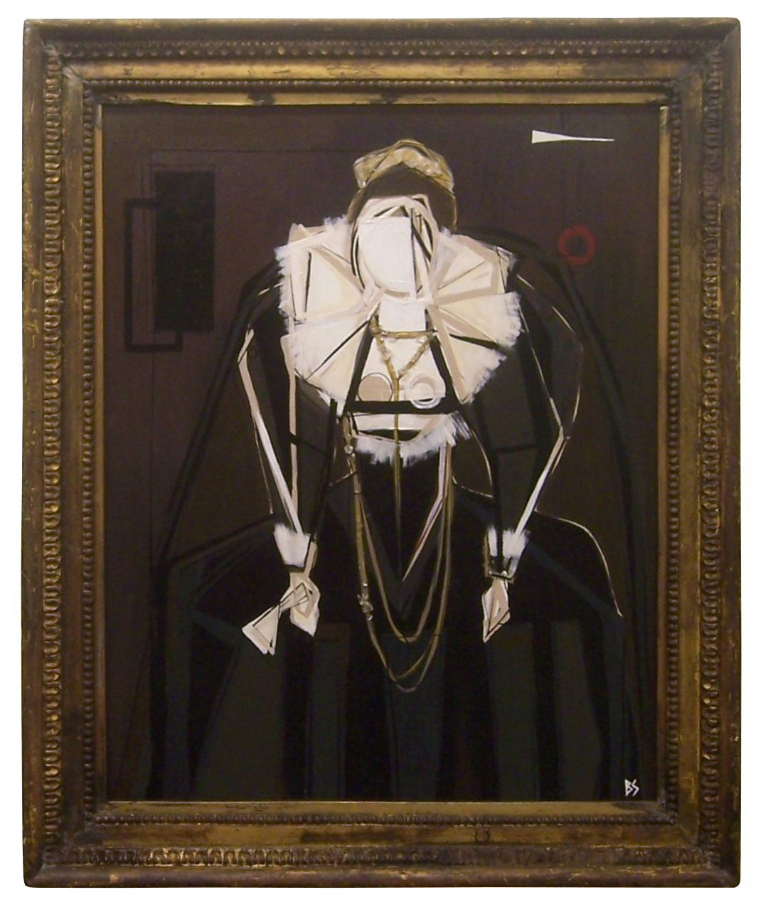 'Elizabethan Woman' Oil & Acryilic on Board in Antique Gold Frame