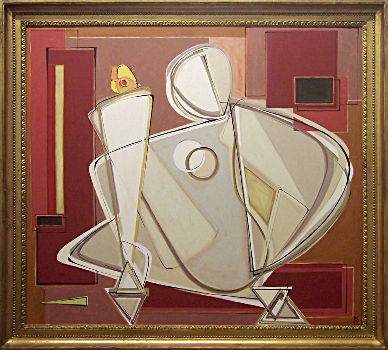 'Sitting Nude with Yellow Butterfly' Gouache on Board in Water Gilt Antique Frame