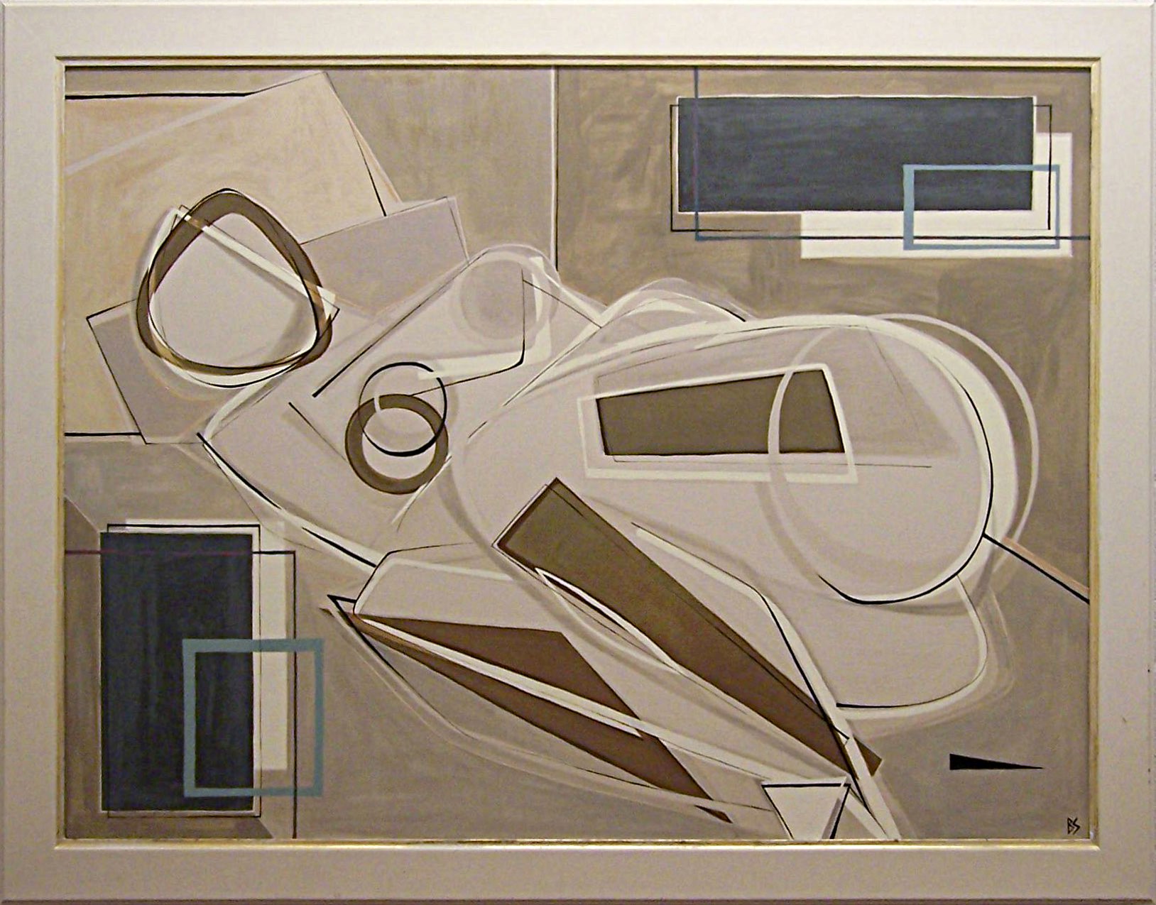 'Beautiful Peach' Gouache on Board in Modern Cream & Gold Frame