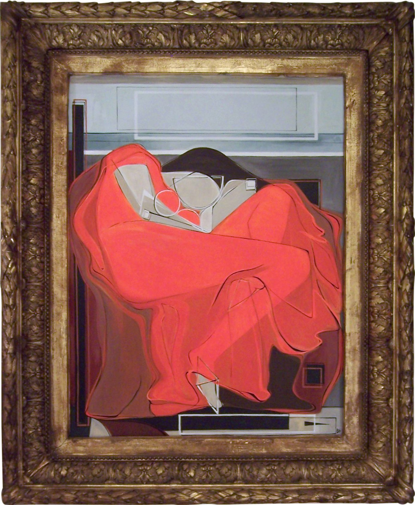 'Flaming June' - Homage to Frederick Lord Leighton Oil & Acrylic on Board in Victorian Ornate Foliate Frame