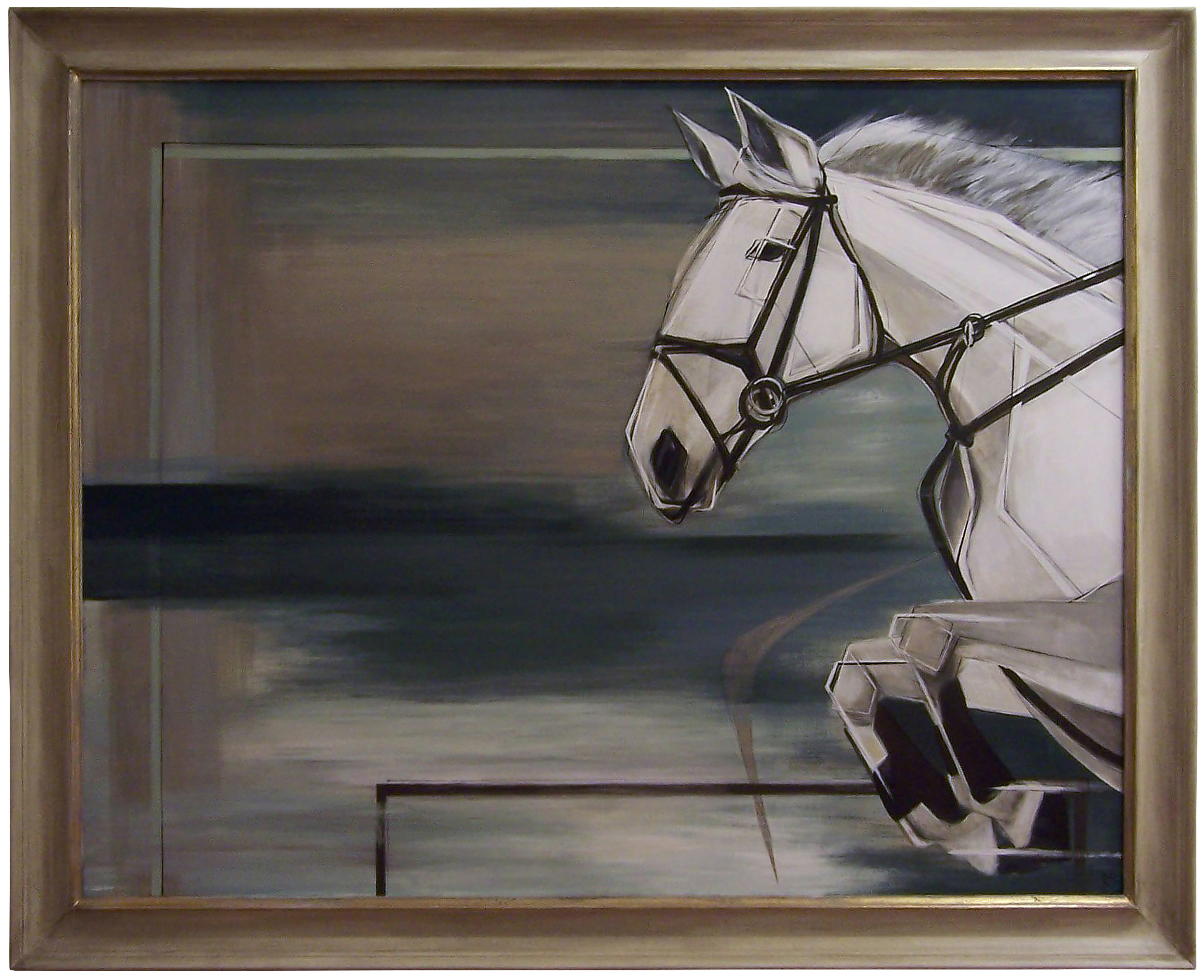 'The Racing Grey' Oil & Acrylic on Board in Modern Cream & Gold Frame