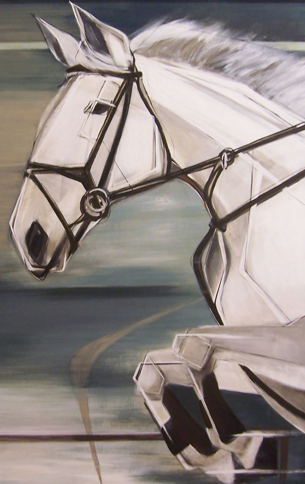 'The Racing Grey' Oil & Acrylic on Board in Modern Cream & Gold Frame