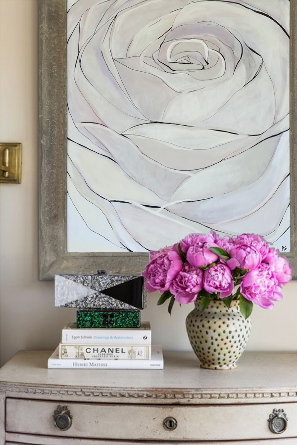 'Tea Rose' Oil & Acrylic on Board in Antique Frame