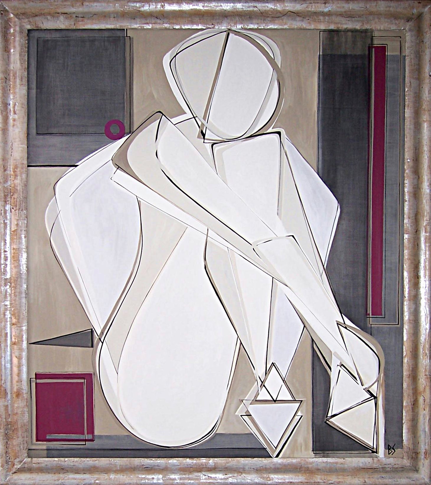 'Paloma Dreaming' Acrylic & Gouache on Board in Antiqued Silver Frame