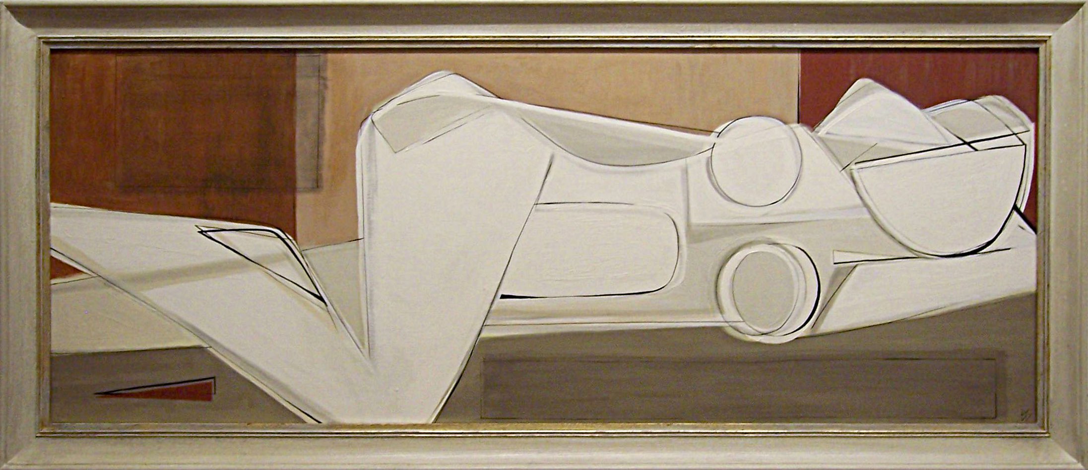 'Cashmere Dreaming'  Acrylic & Gouache on Board in 1960s Cream & Gold Frame