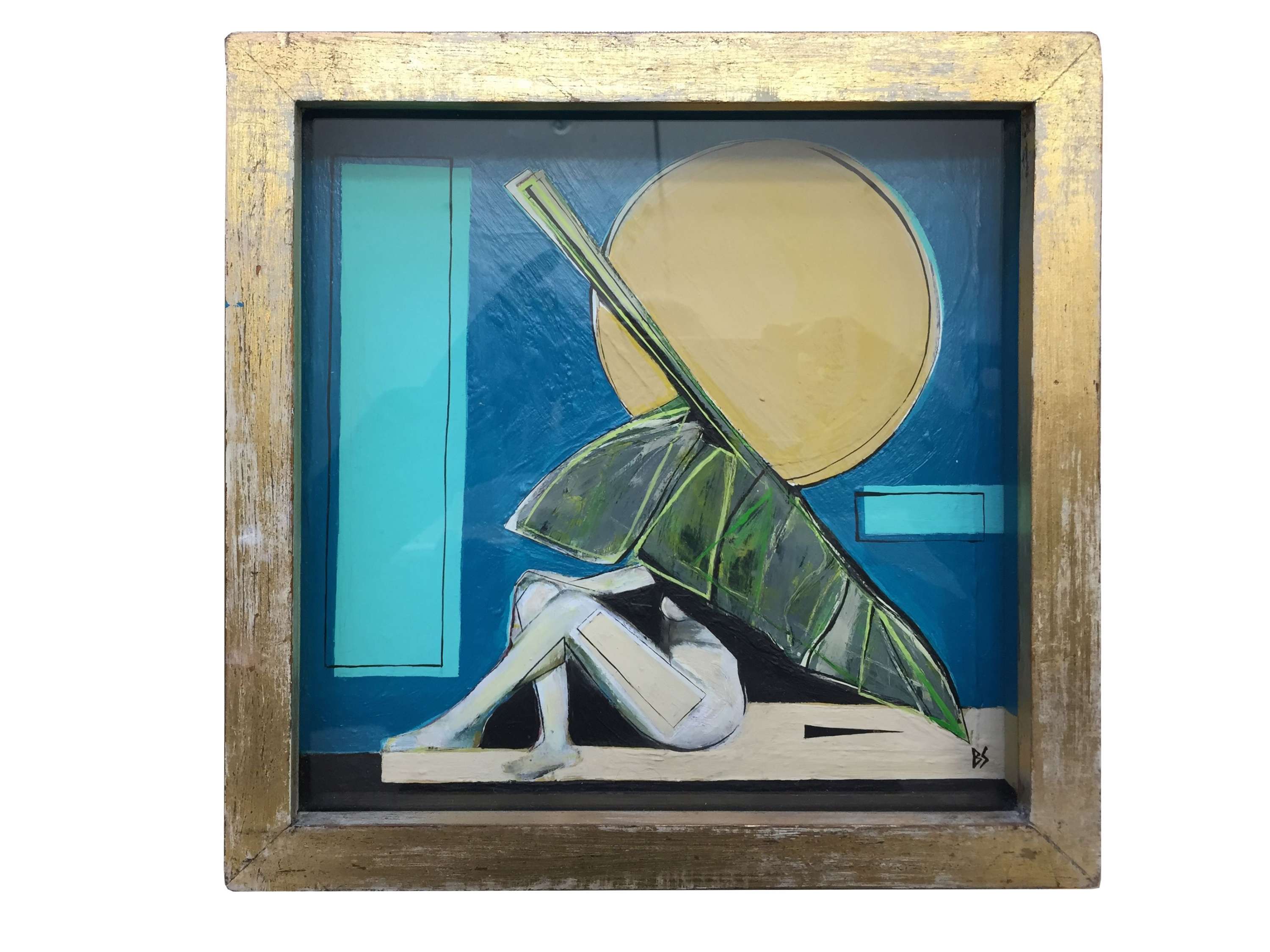 'Seychelles Dreaming' Oil & Gouache on Board in Gilt Box Frame